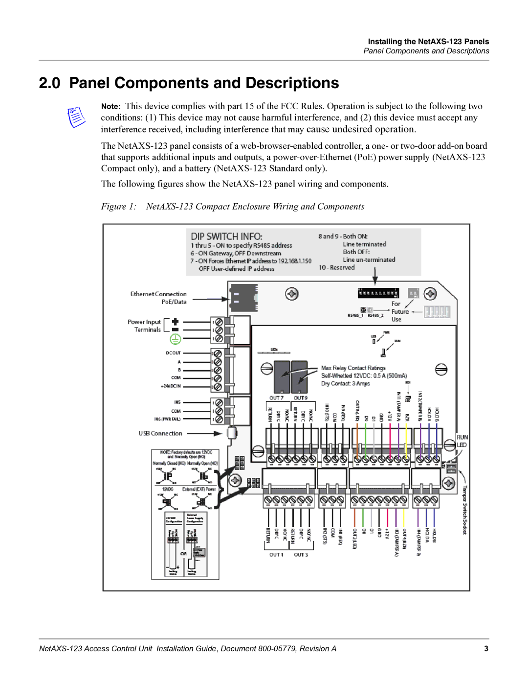 Honeywell NETAXS-123 manual Panel Components and Descriptions, NetAXS-123 Compact Enclosure Wiring and Components 