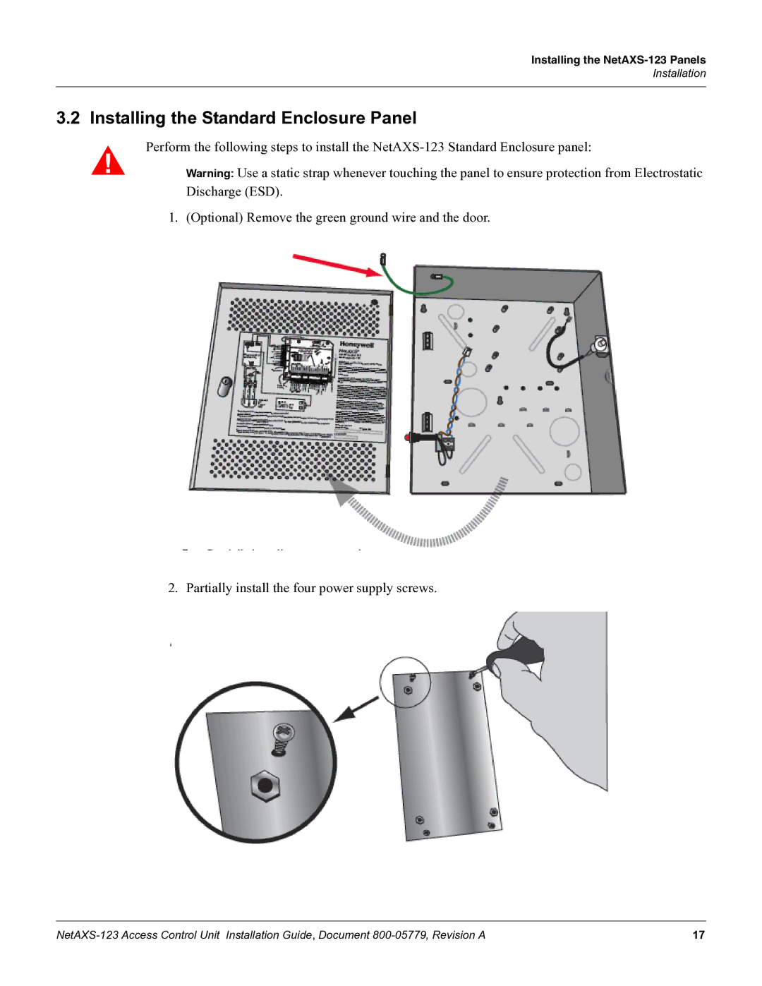 Honeywell NETAXS-123 manual Installing the Standard Enclosure Panel 