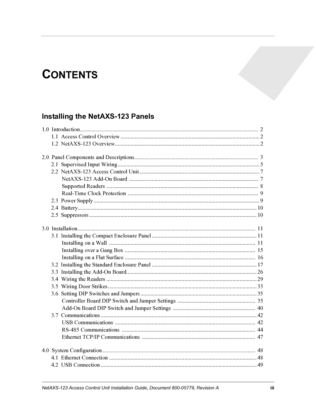 Honeywell NETAXS-123 manual Contents 