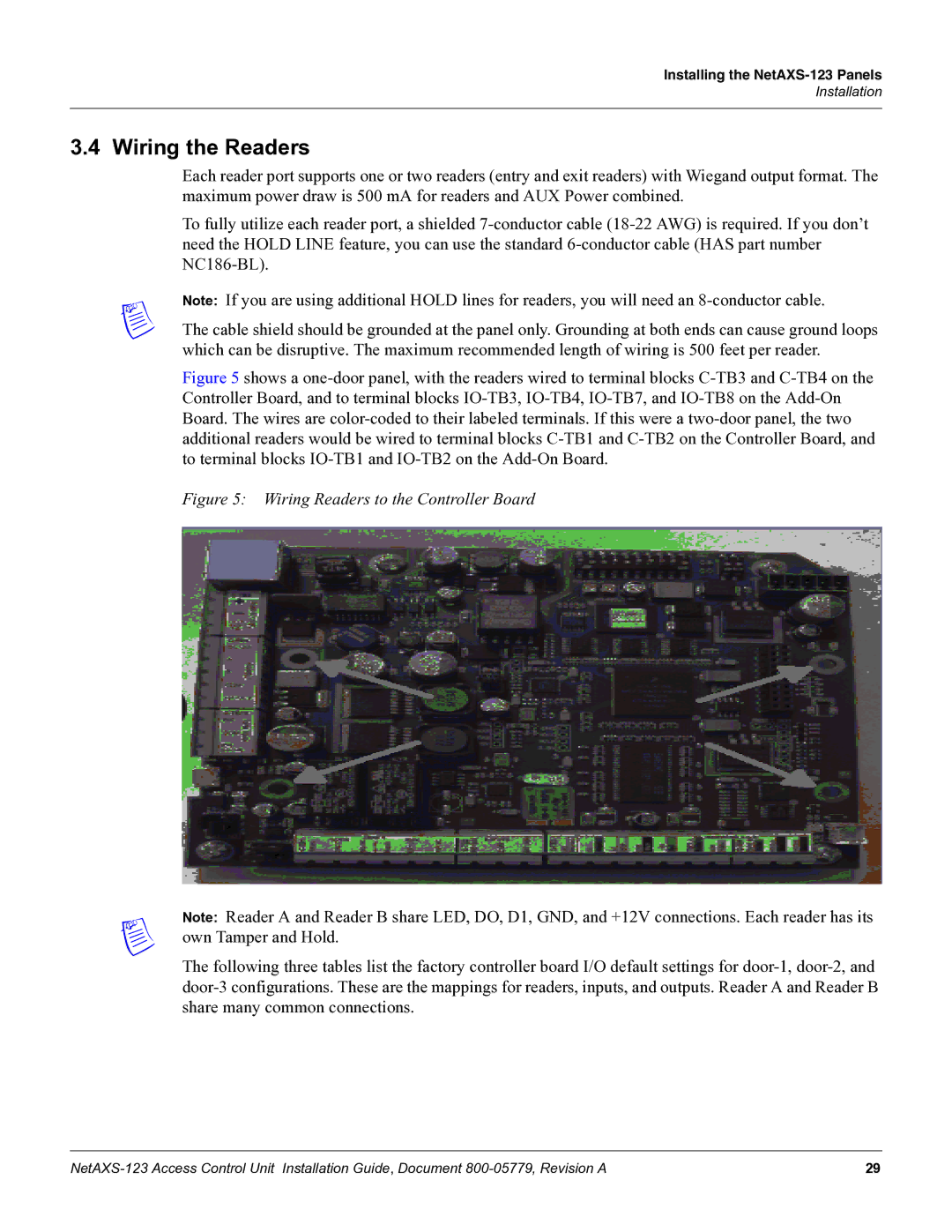 Honeywell NETAXS-123 manual Wiring the Readers, Wiring Readers to the Controller Board 