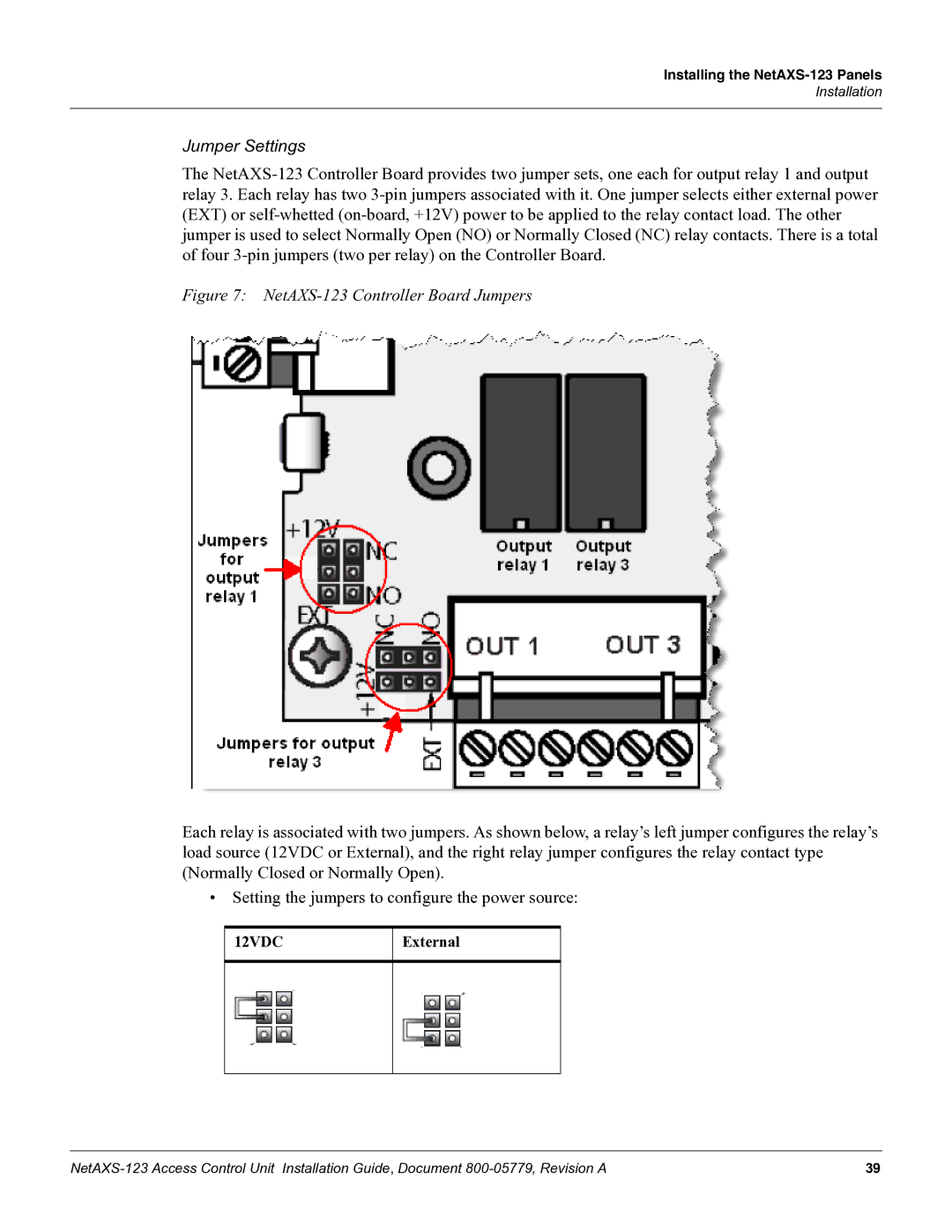 Honeywell NETAXS-123 manual NetAXS-123 Controller Board Jumpers, External 