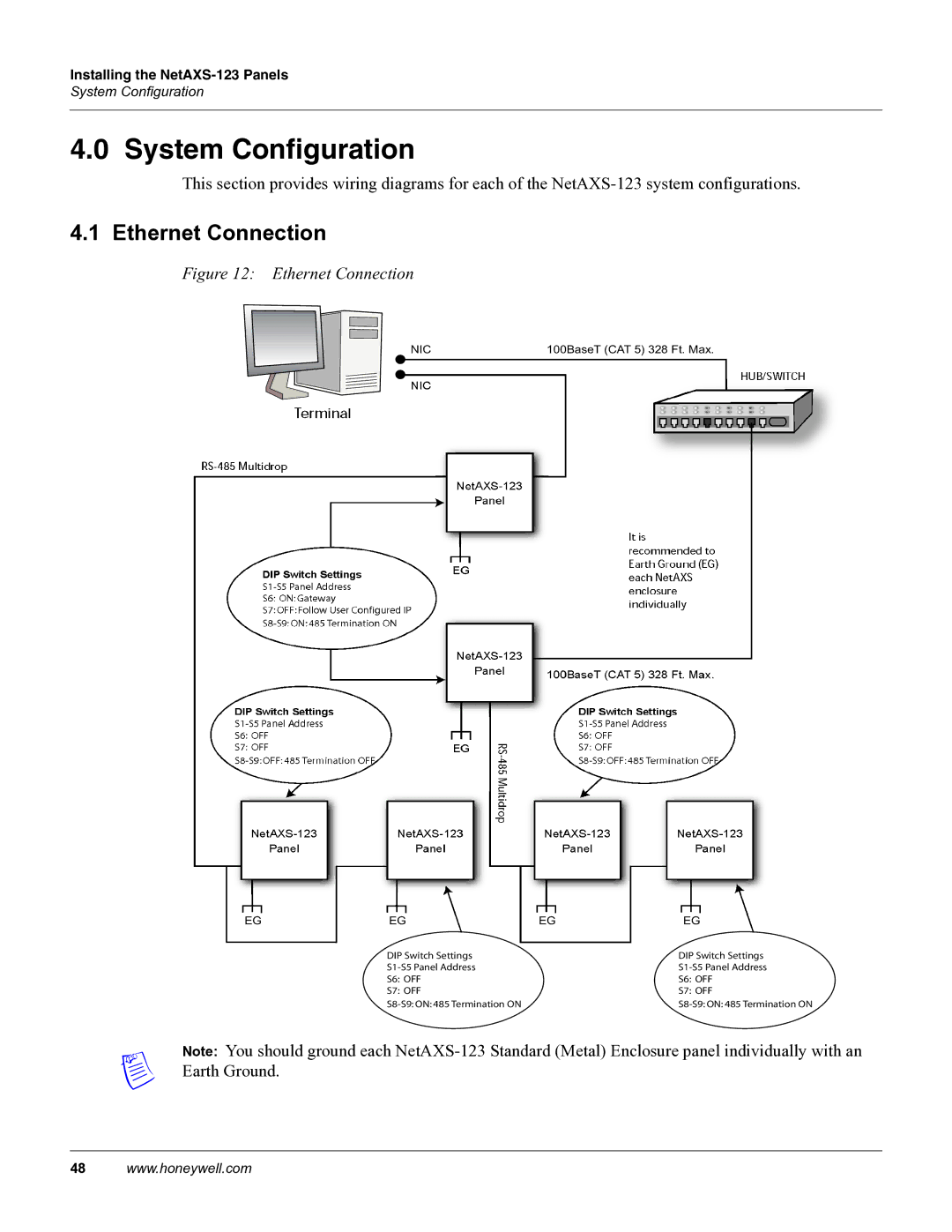 Honeywell NETAXS-123 manual System Configuration, Ethernet Connection 