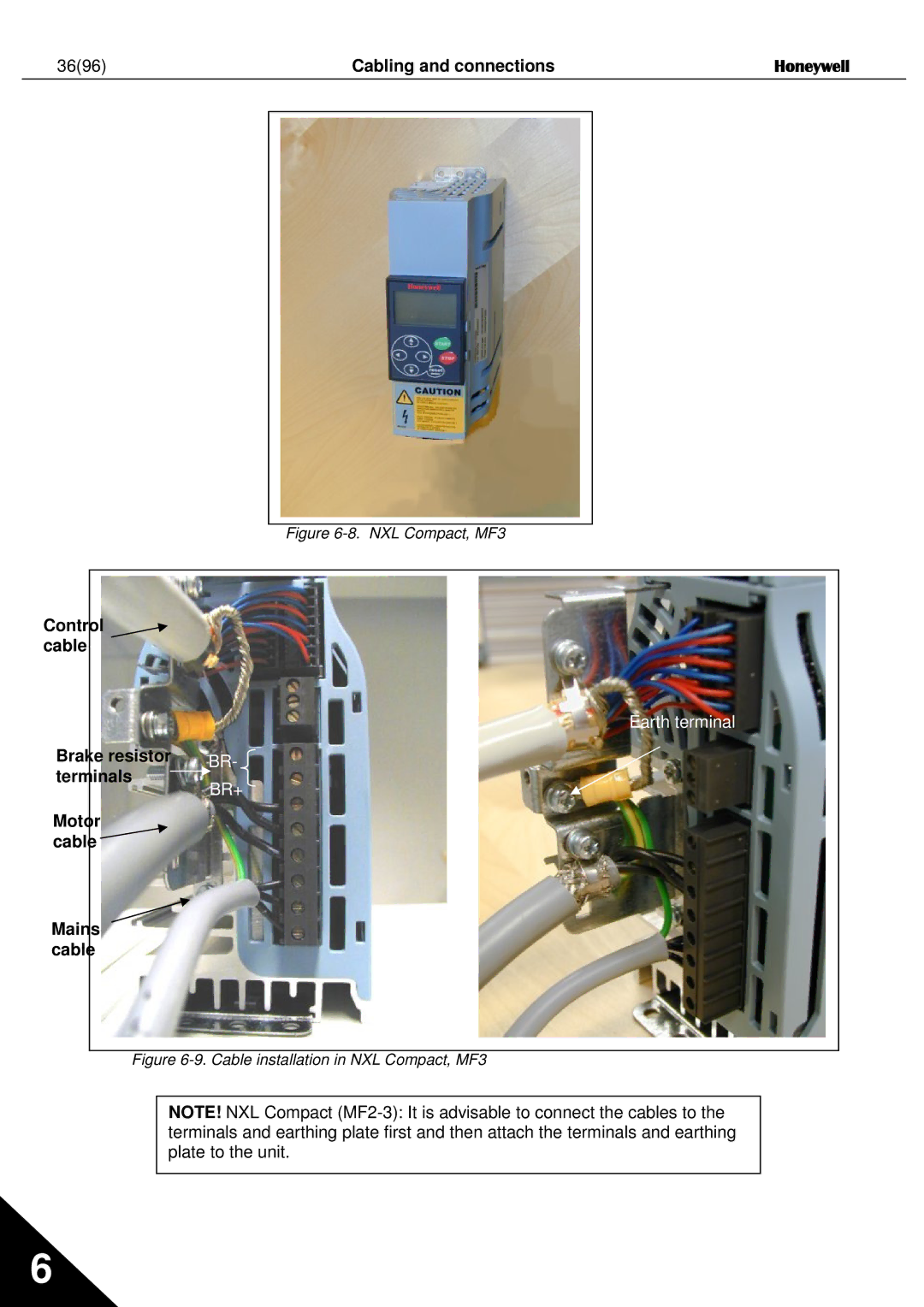 Honeywell NXL user manual Cabling and connections Honeywell, Brake resistor Terminals 