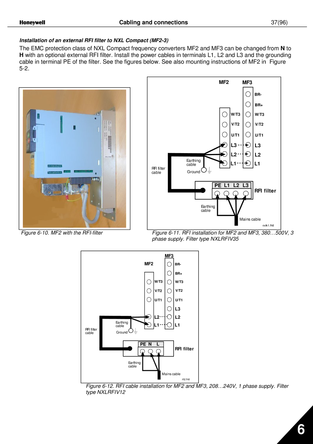 Honeywell NXL user manual Cabling and connections 3796, RFI filter 