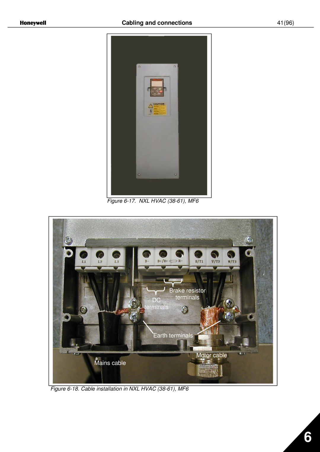 Honeywell user manual Cabling and connections 4196, NXL Hvac 38-61, MF6 