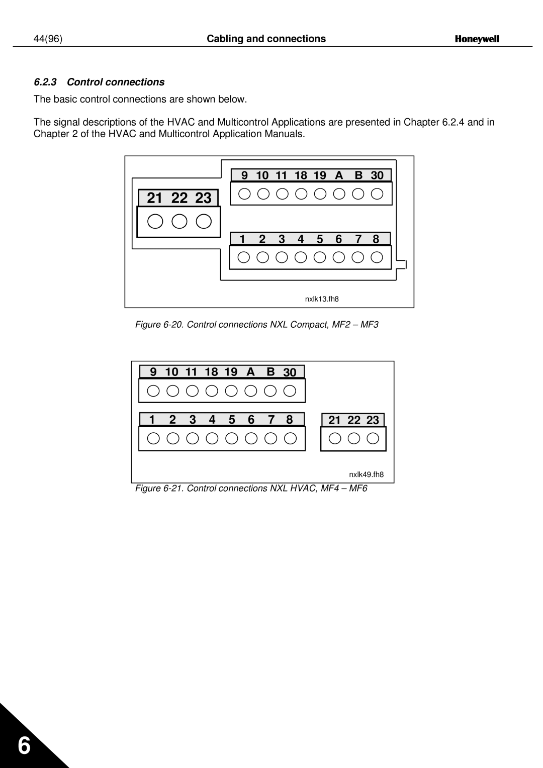 Honeywell NXL user manual Cabling and connections Honeywell, Control connections 