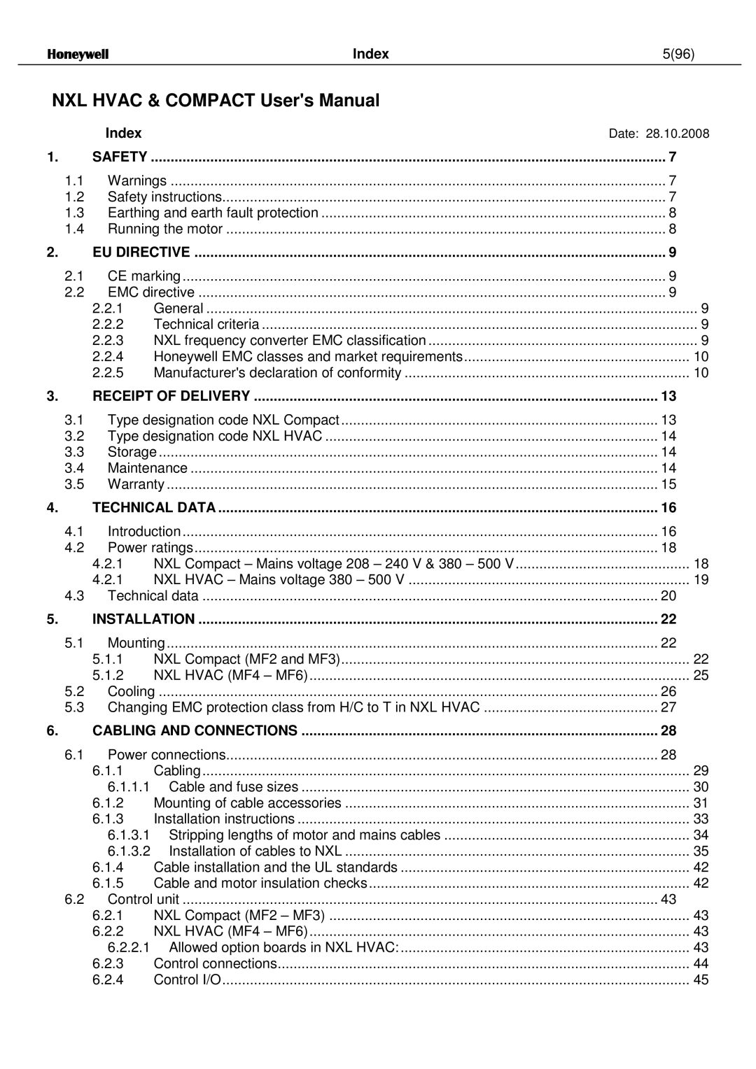 Honeywell NXL user manual Safety 