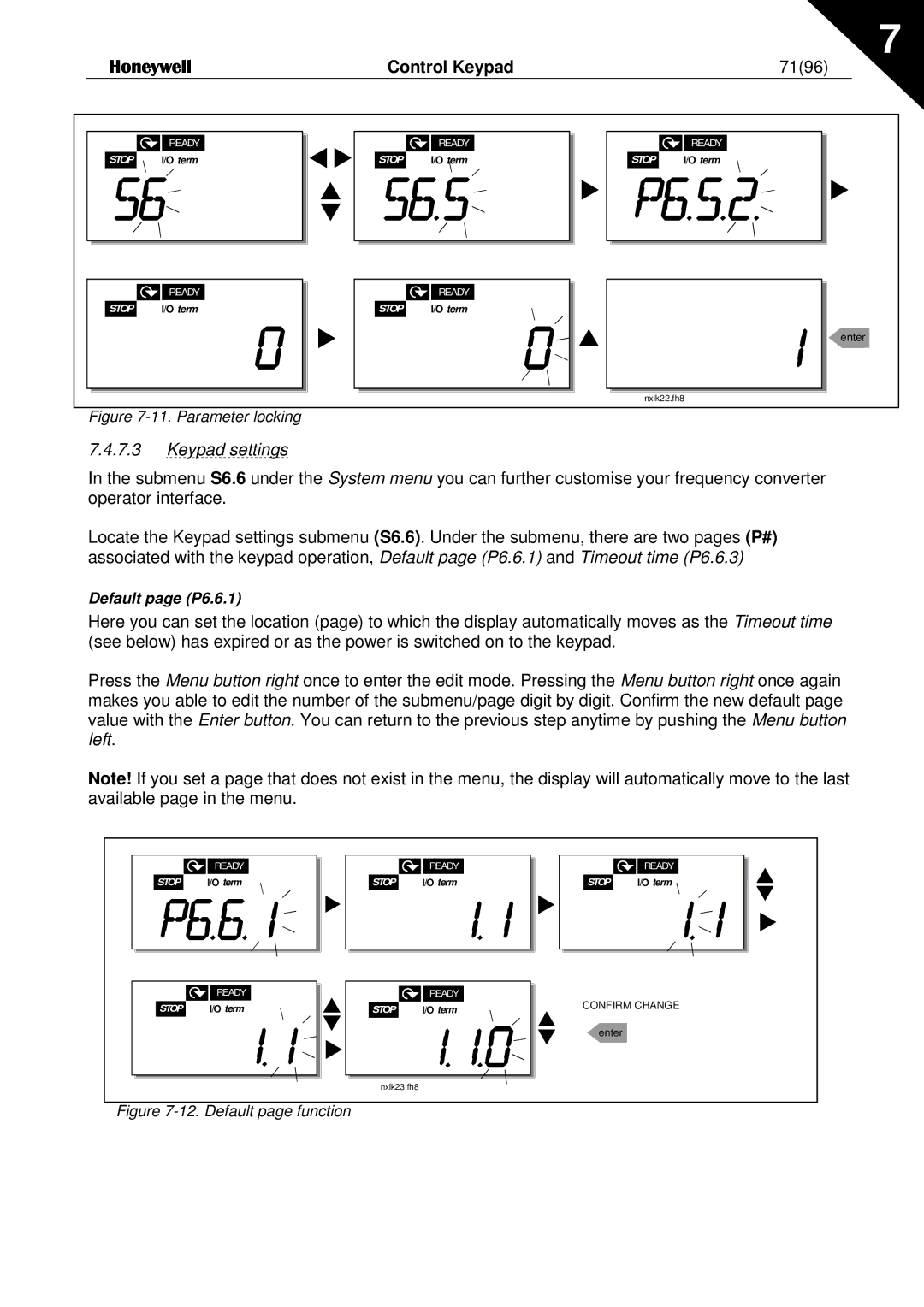 Honeywell NXL user manual 7196, Keypad settings, Left 