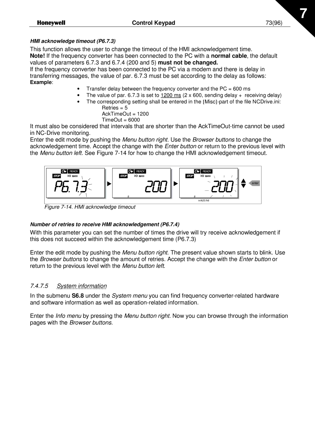 Honeywell NXL user manual Control Keypad 7396, System information, Example 