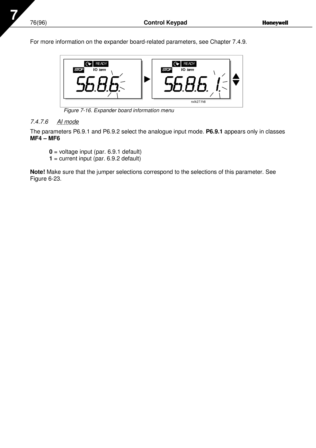 Honeywell NXL user manual Control Keypad, AI mode, MF4 MF6 