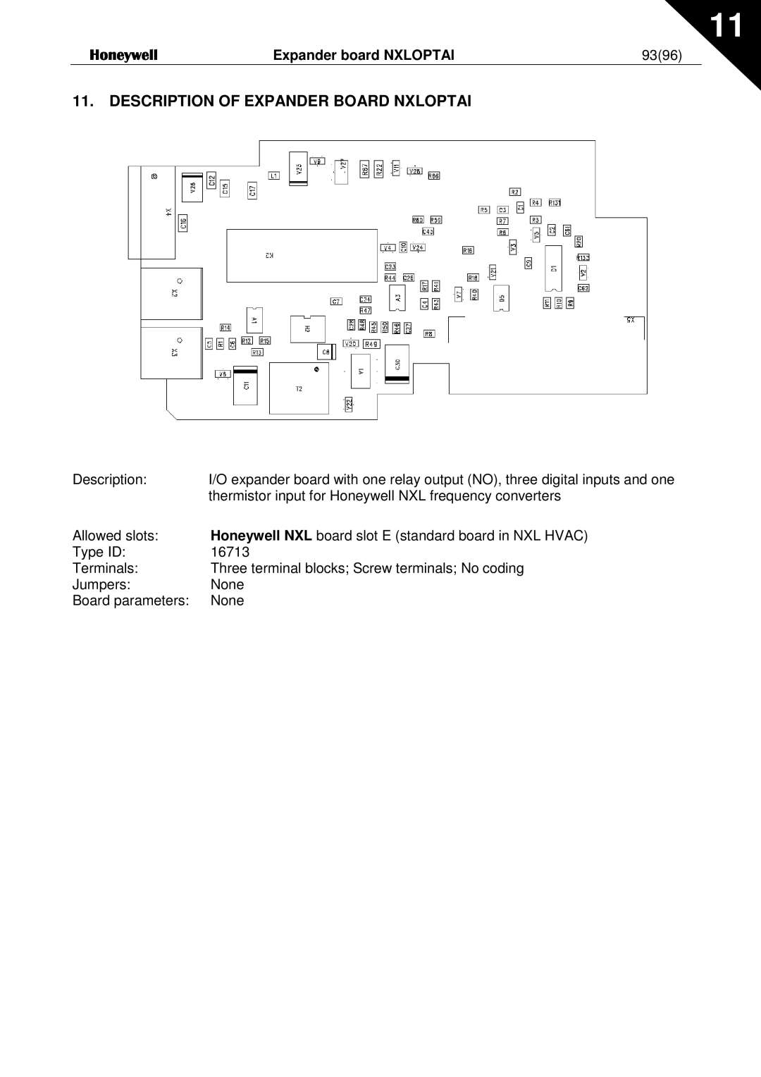 Honeywell NXL user manual Description of Expander Board Nxloptai, Expander board Nxloptai 9396 