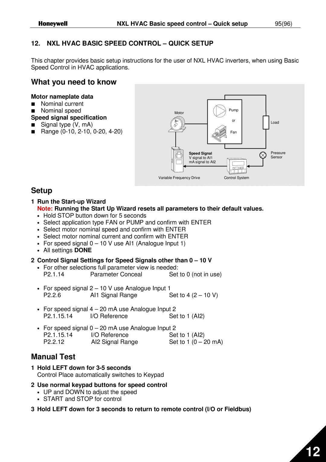 Honeywell user manual NXL Hvac Basic Speed Control Quick Setup 