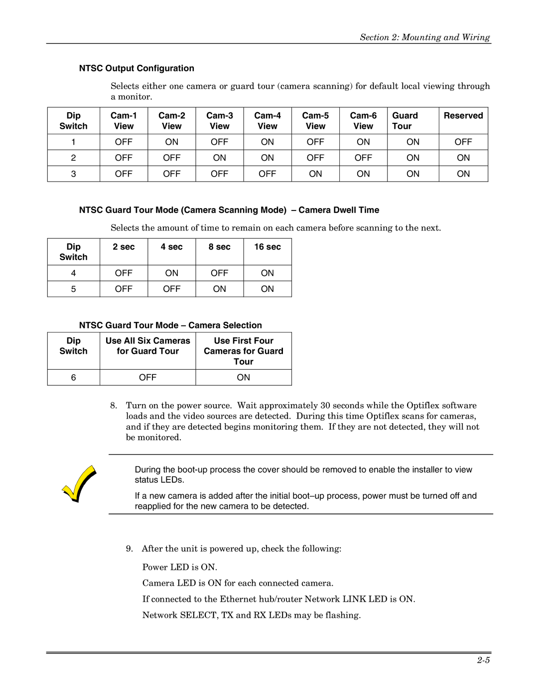 Honeywell Optiflex setup guide Ntsc Output Configuration, Ntsc Guard Tour Mode Camera Scanning Mode Camera Dwell Time 