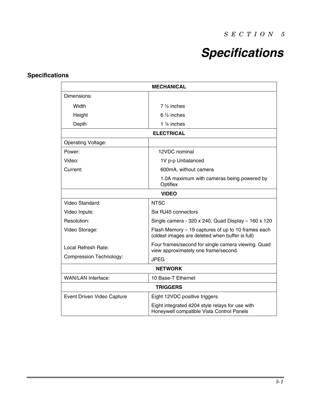 Honeywell Optiflex setup guide Specifications 