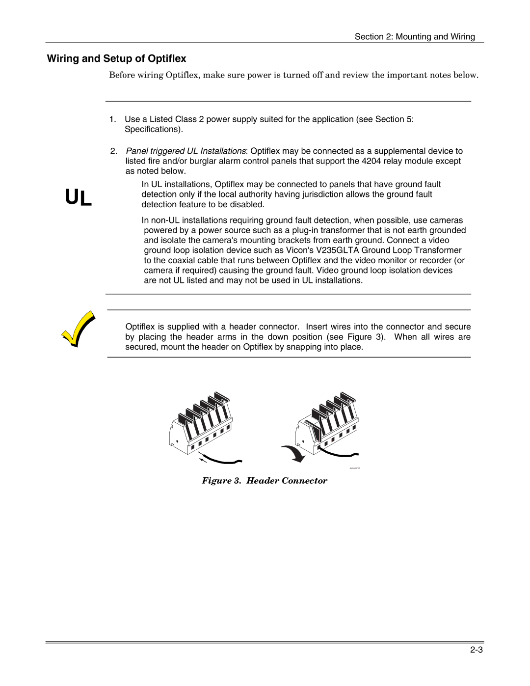 Honeywell setup guide Wiring and Setup of Optiflex, Header Connector 