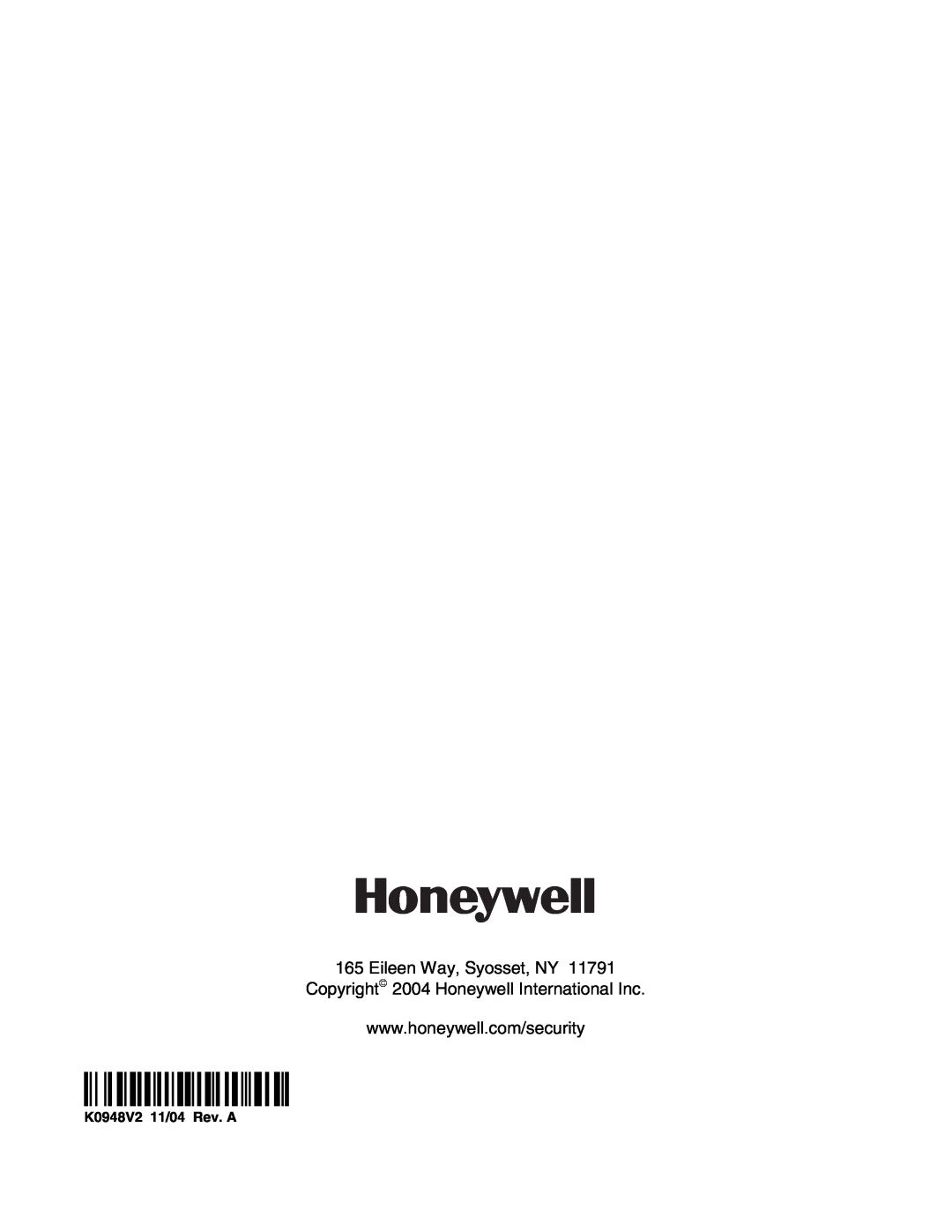 Honeywell Optiflex ÊK0948V2pŠ, Eileen Way, Syosset, NY, Copyright 2004 Honeywell International Inc, K0948V2 11/04 Rev. A 