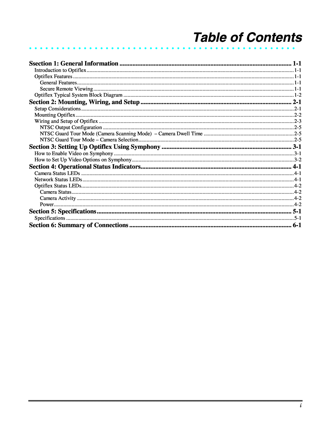 Honeywell Optiflex setup guide Table of Contents 