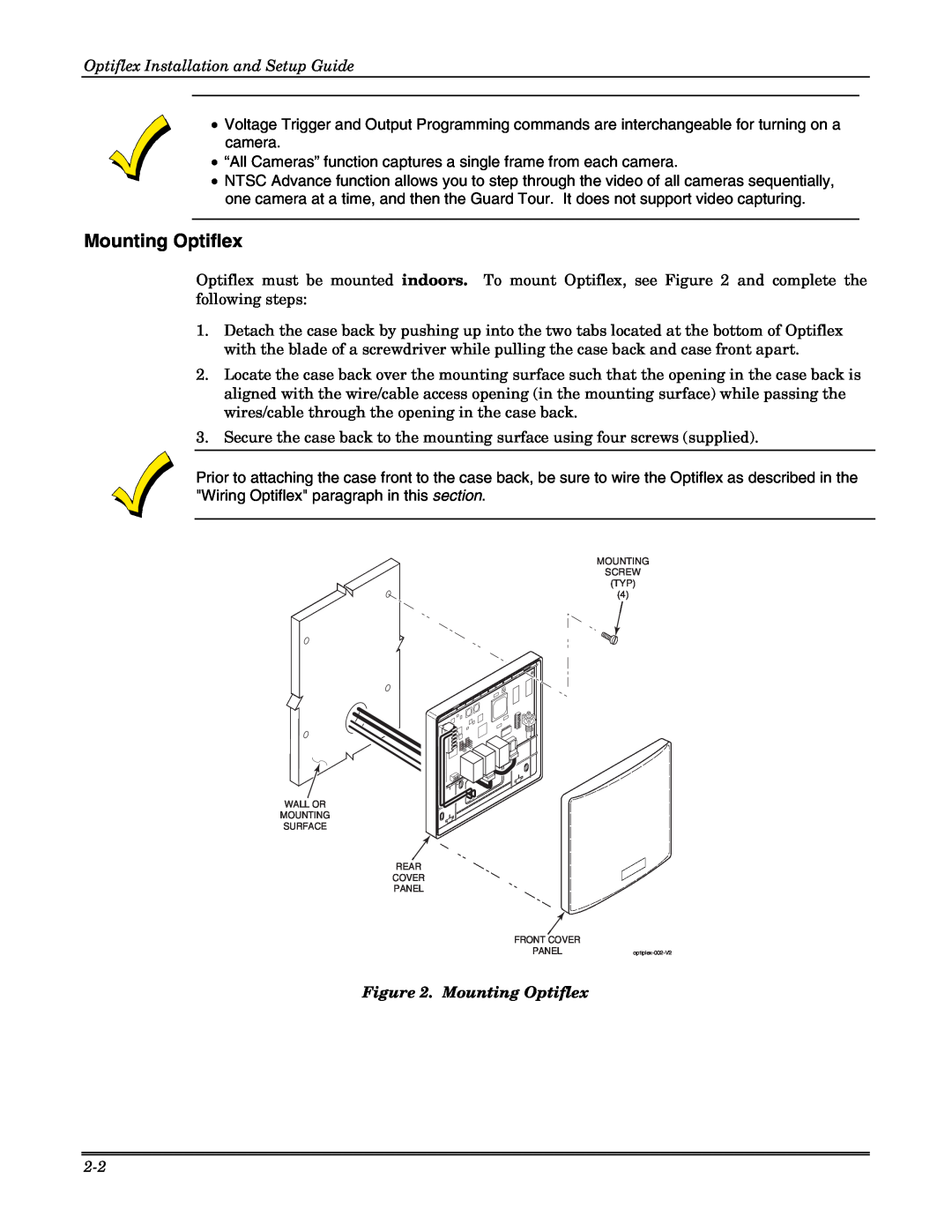 Honeywell setup guide Mounting Optiflex, Optiflex Installation and Setup Guide 