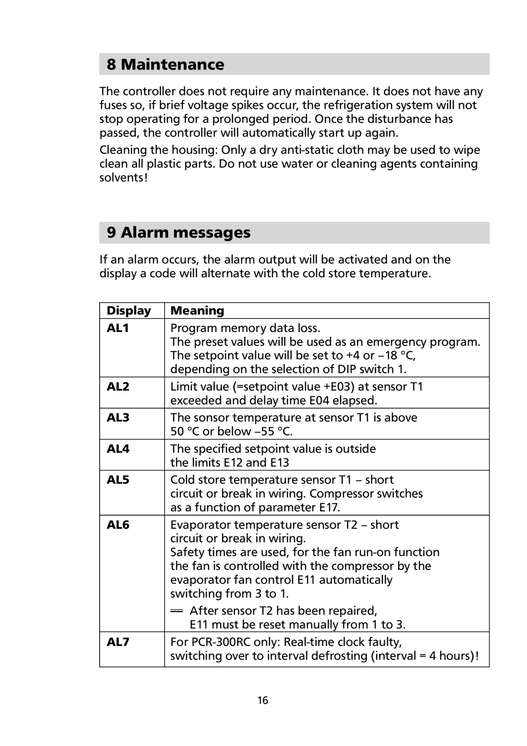 Honeywell PCR-300 RC manual Maintenance, Display Meaning 