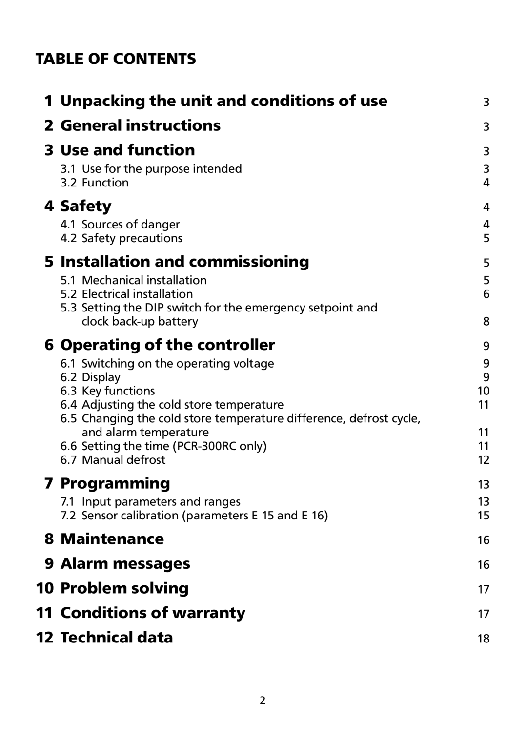 Honeywell PCR-300 RC manual Table of Contents 