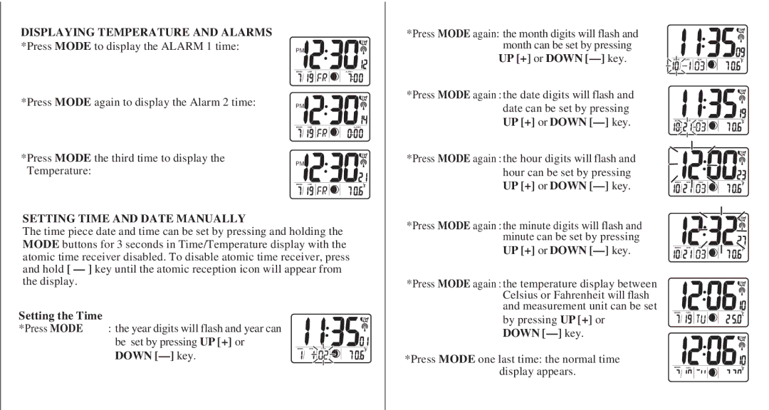 Honeywell PCR11ELW user manual Setting Time and Date Manually, Setting the Time 