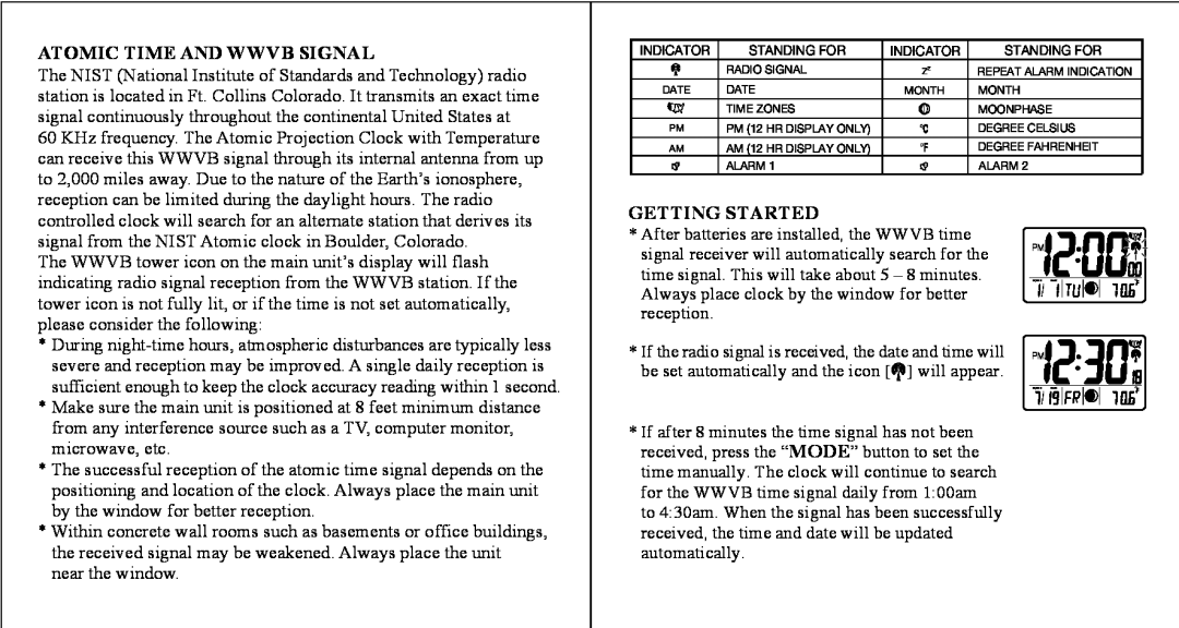 Honeywell PCR11ELW user manual Atomic Time And Wwvb Signal, Getting Started 
