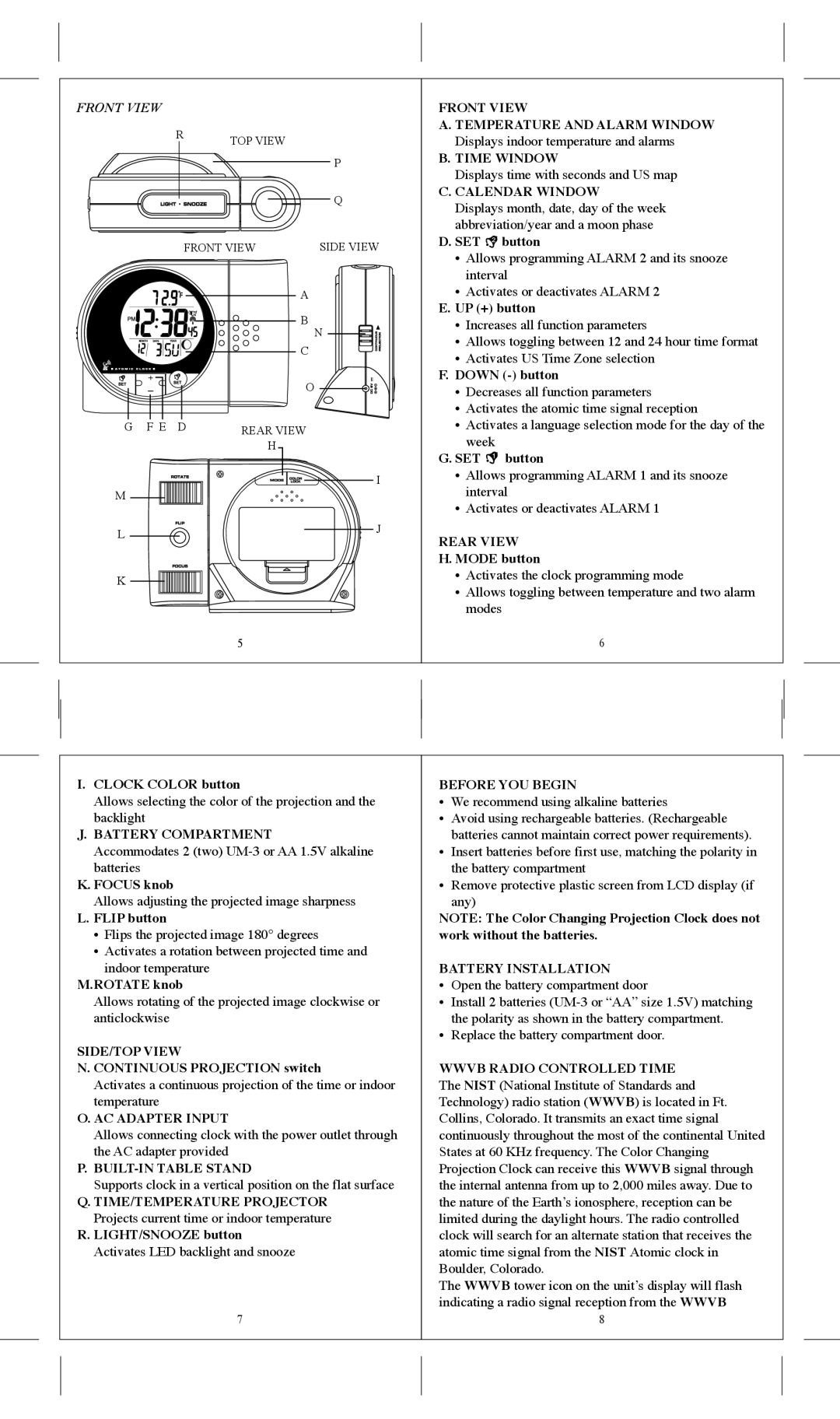 Honeywell PCR19W Front View Temperature and Alarm Window, Time Window, Calendar Window, Rear View, Before YOU Begin 