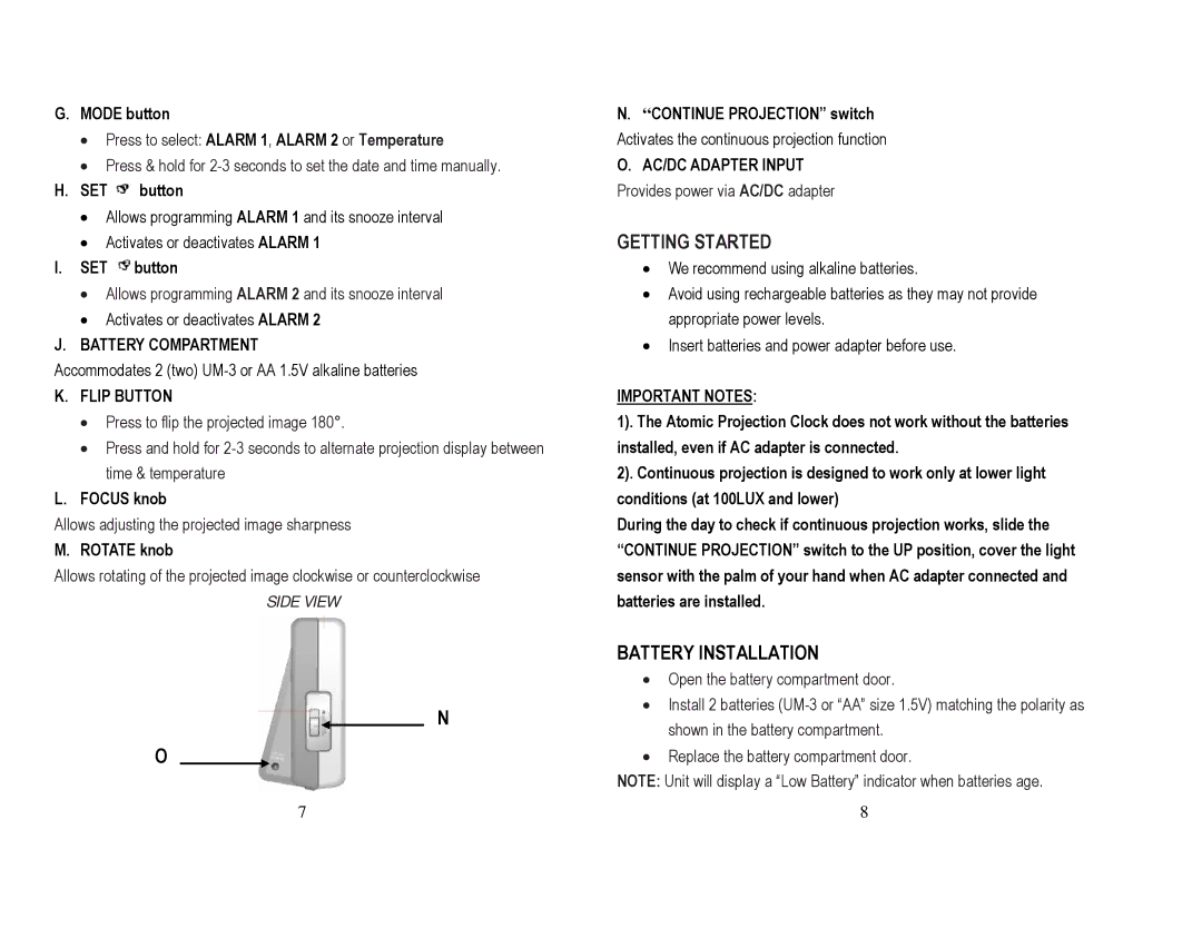 Honeywell PCR201W user manual Getting Started, Battery Installation 