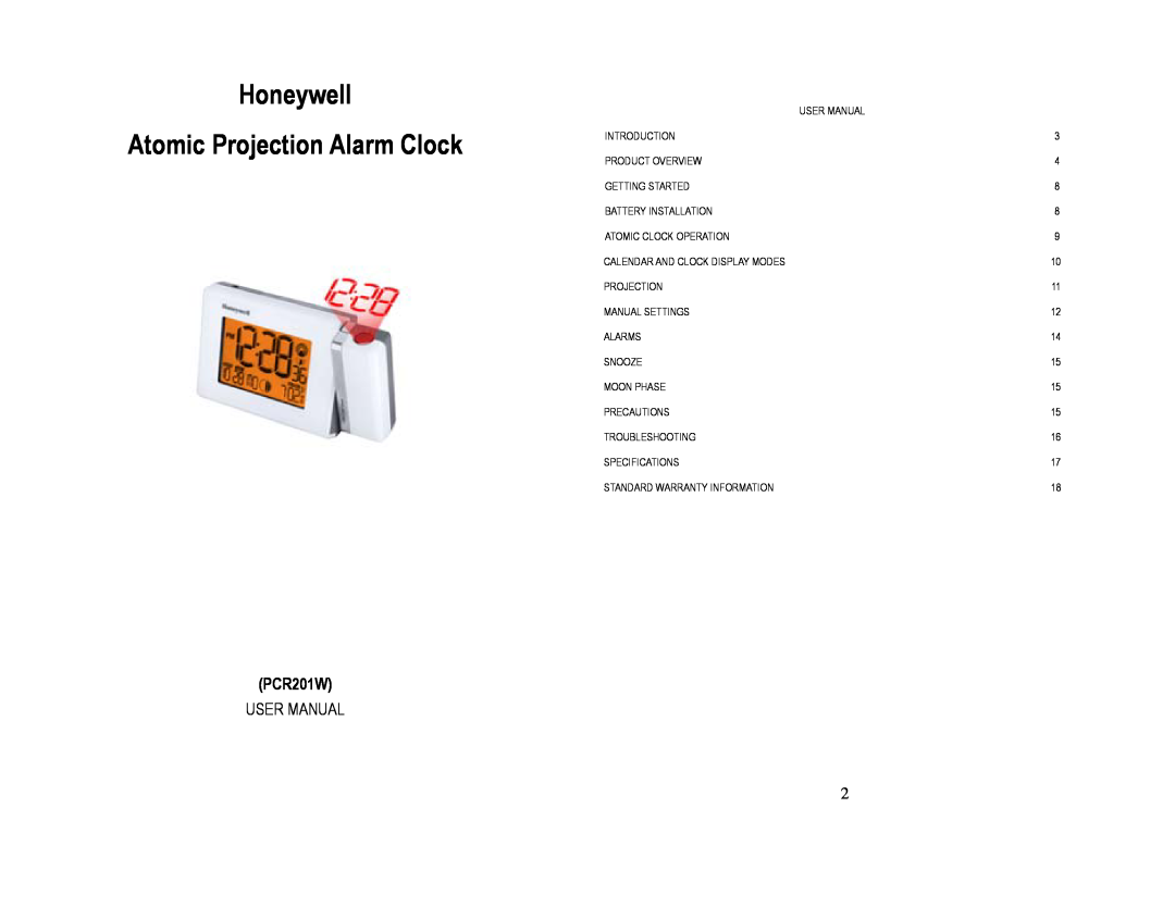 Honeywell PCR201W user manual Honeywell Atomic Projection Alarm Clock 
