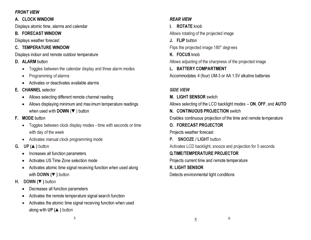 Honeywell PCR426W user manual Side View 