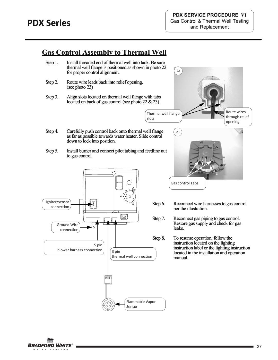 Honeywell PDX150S*F(BN,SX,CX), PDX450S*F(BN,SX) Gas Control Assembly to Thermal Well, PDX Series, Pdx Service Procedure 