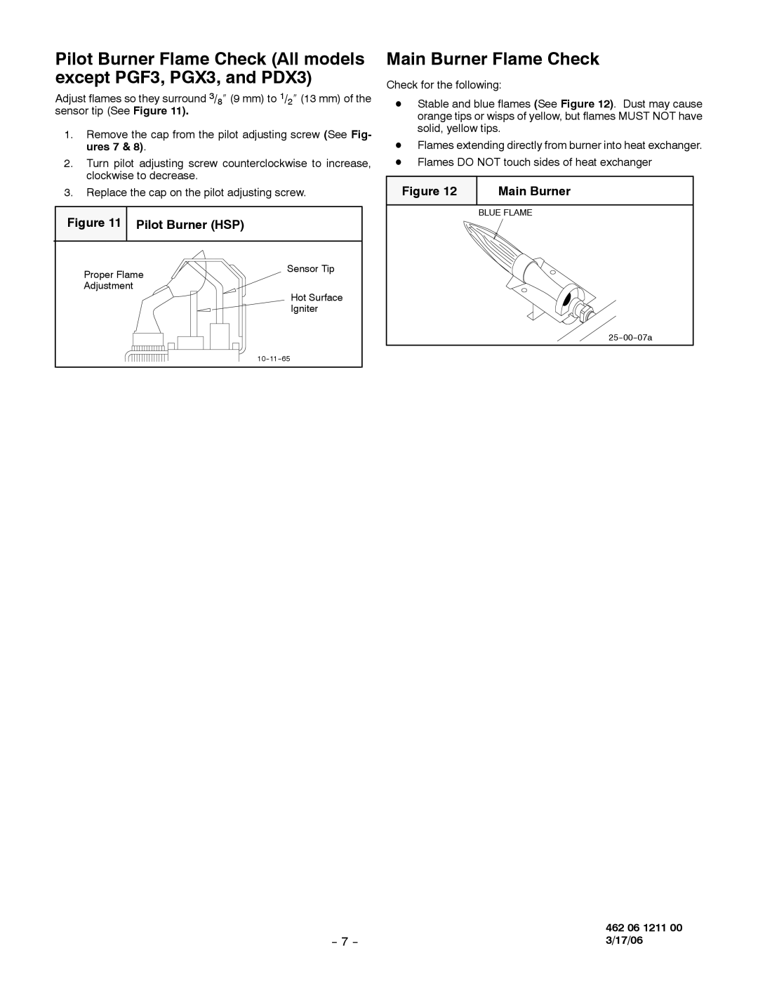 Honeywell PGF3 installation instructions Main Burner Flame Check 