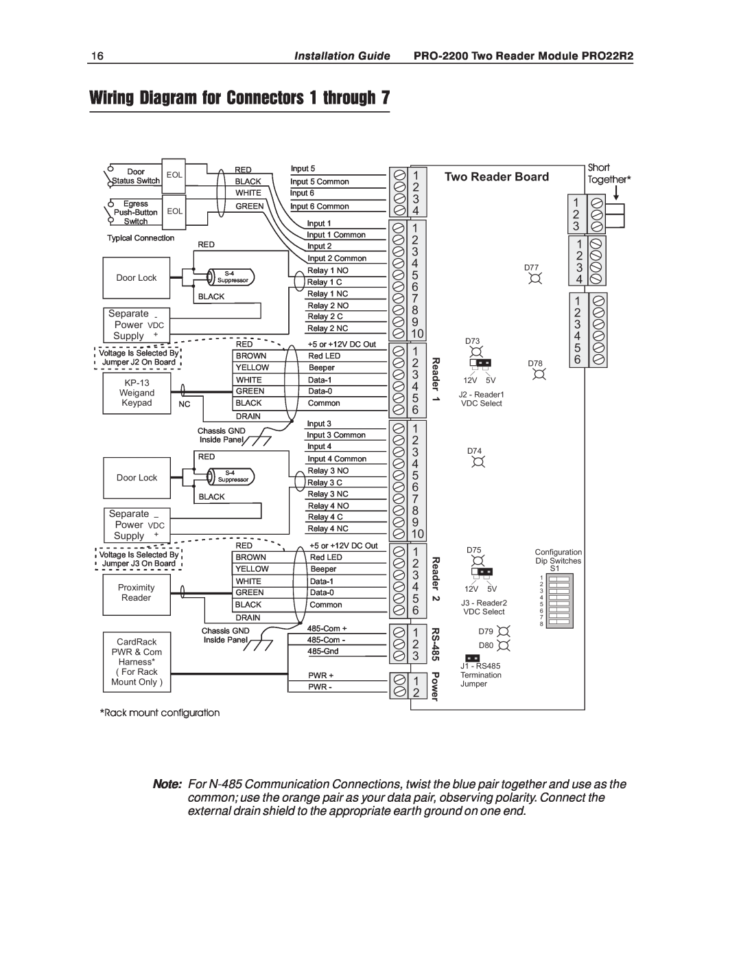 Honeywell PRO-2200 Wiring Diagram for Connectors 1 through, 1 2 3 4 1 2 3 4 5 6 7 8 9 1 2, Two Reader Board, Separate 