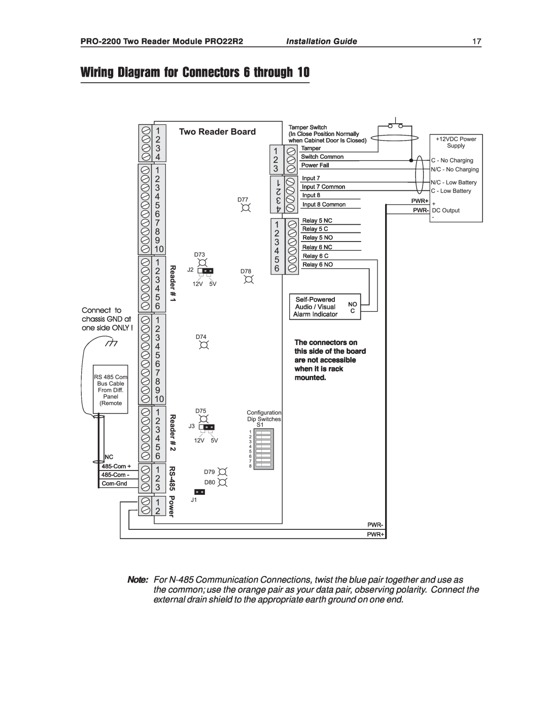 Honeywell Wiring Diagram for Connectors 6 through, PRO-2200Two Reader Module PRO22R2, Installation Guide 