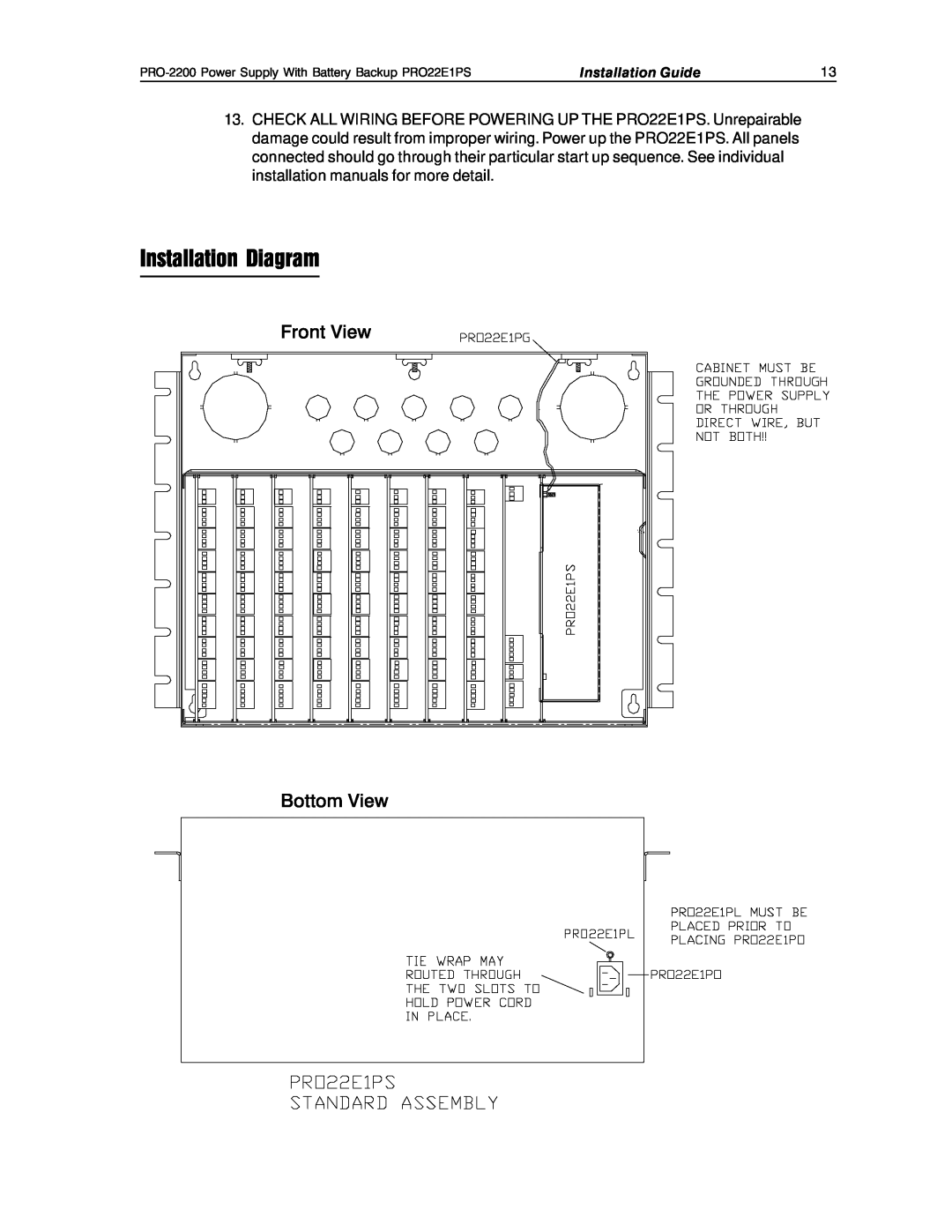 Honeywell PRO-2200 installation manual Installation Diagram, Front View Bottom View, Installation Guide 