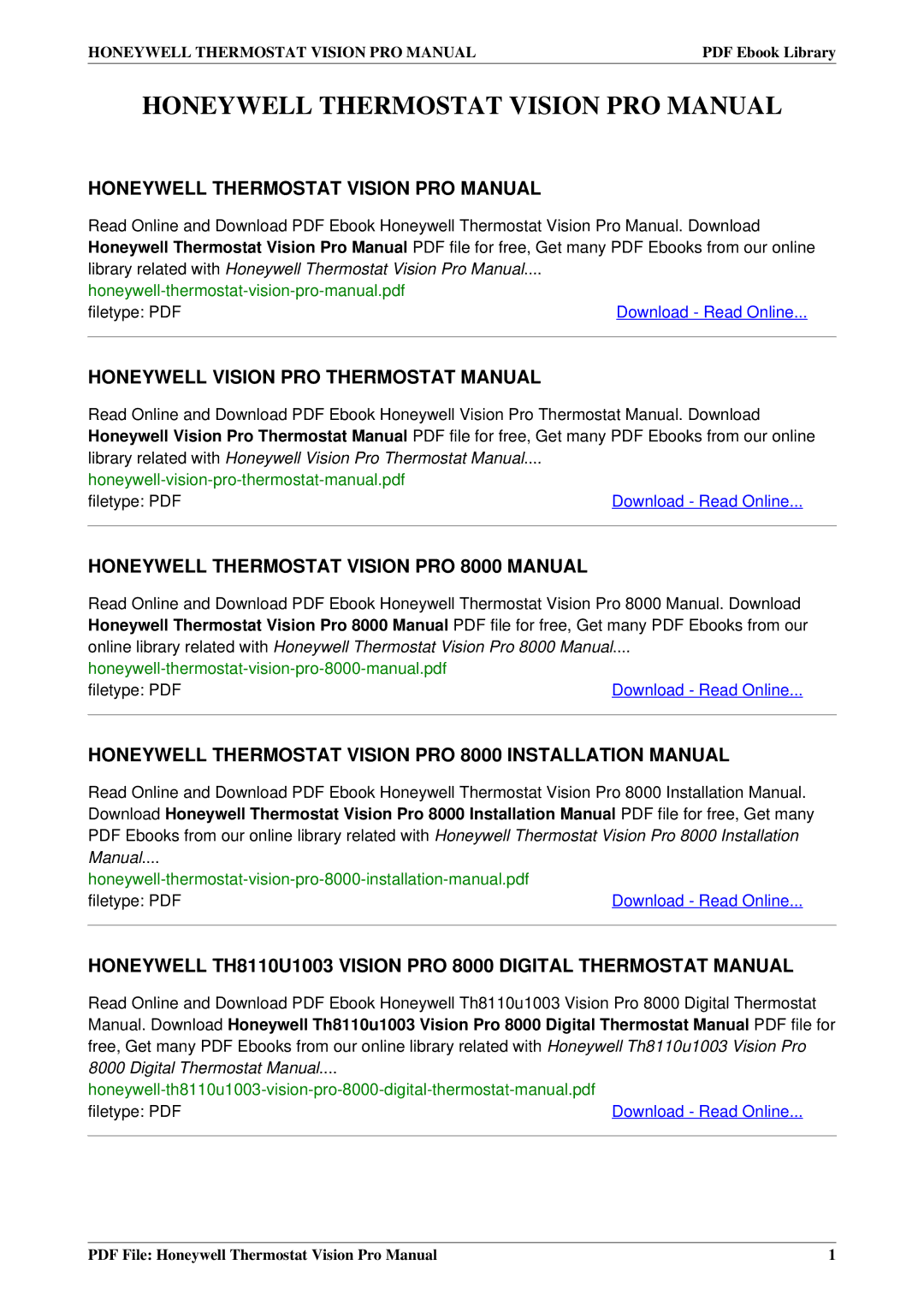 Honeywell PRO 800 installation manual Honeywell Thermostat Vision PRO Manual 