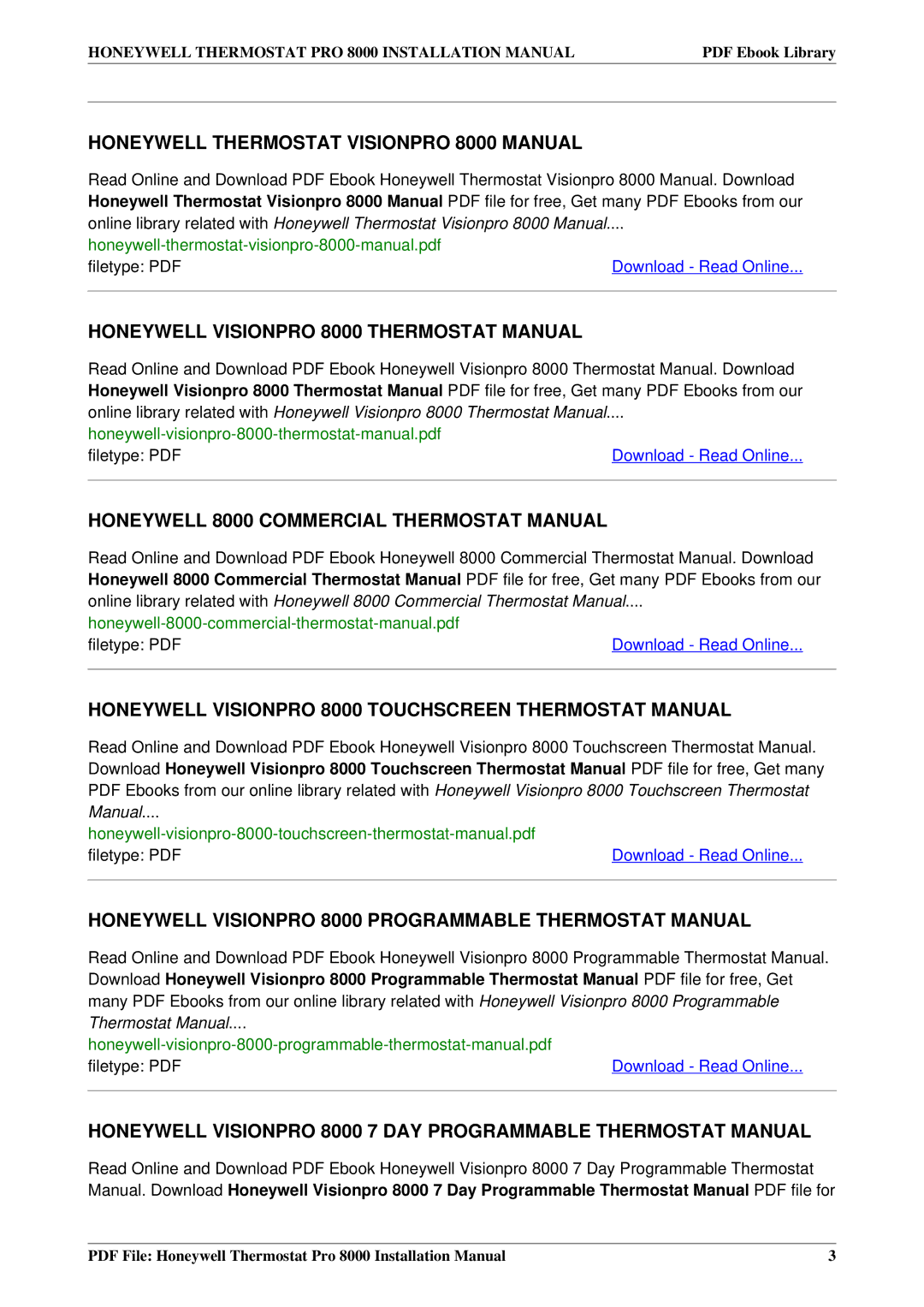 Honeywell Pro 8000 installation manual Honeywell Thermostat Visionpro 8000 Manual 