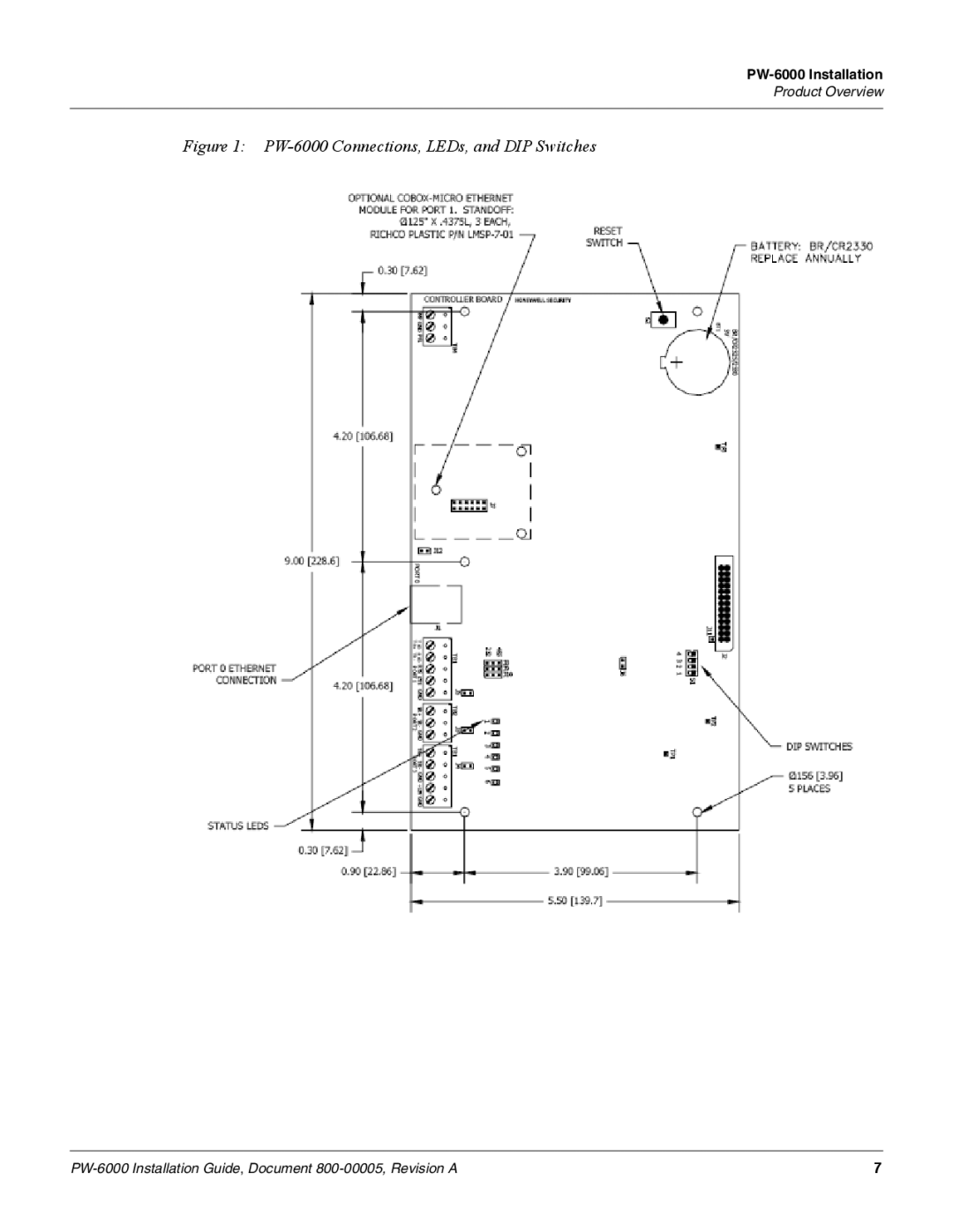 Honeywell manual PW-6000 Connections, LEDs, and DIP Switches 