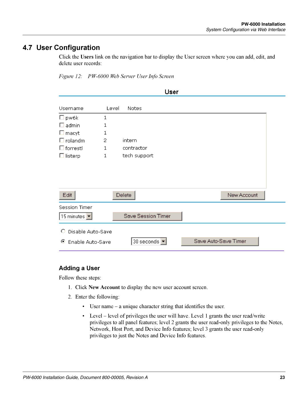 Honeywell PW-6000 manual User Configuration, Adding a User 