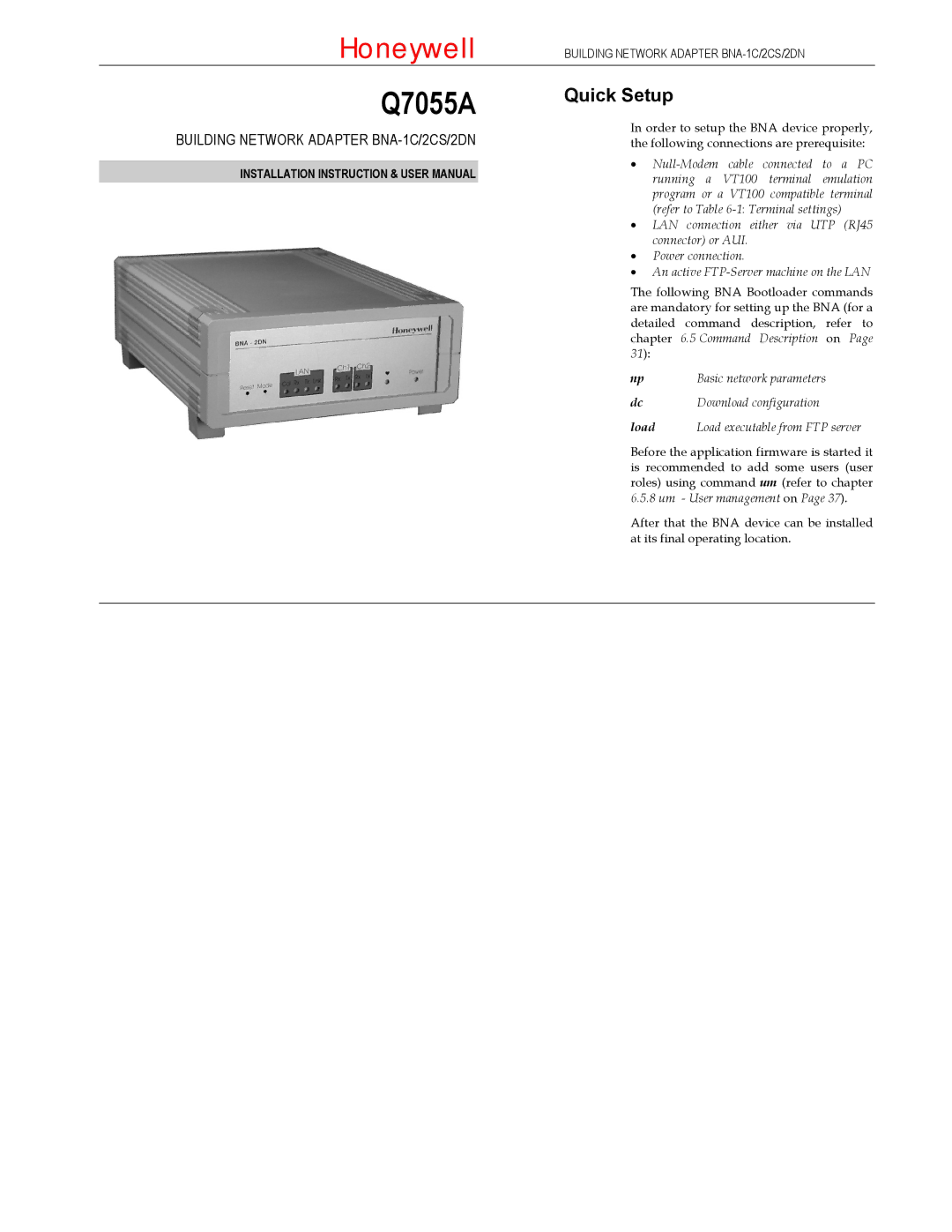 Honeywell Q7055A user manual 