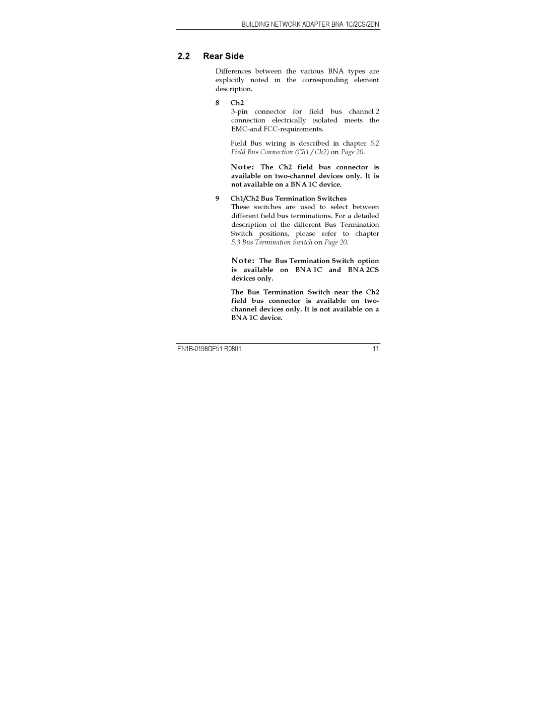 Honeywell Q7055A user manual Rear Side, Ch1/Ch2 Bus Termination Switches 