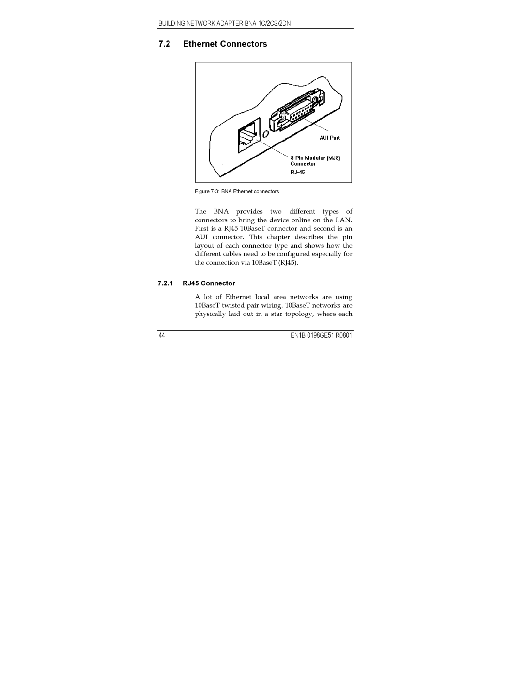 Honeywell Q7055A user manual Ethernet Connectors, 1 RJ45 Connector 