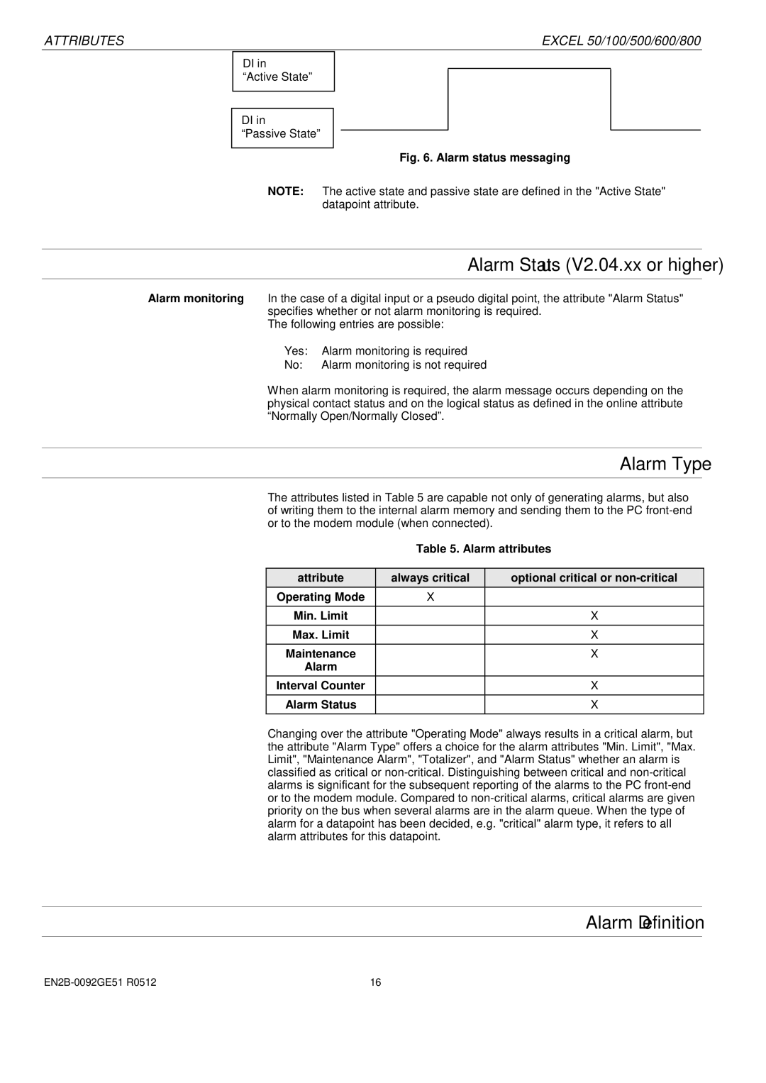 Honeywell R0512 manual Alarm Status V2.04.xx or higher, Alarm Type, Alarm Definition, Interval Counter Alarm Status 