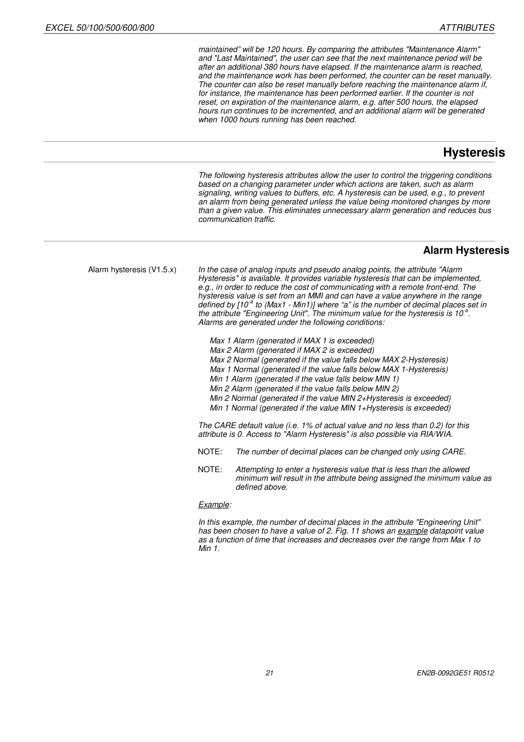 Honeywell R0512 manual Alarm Hysteresis 