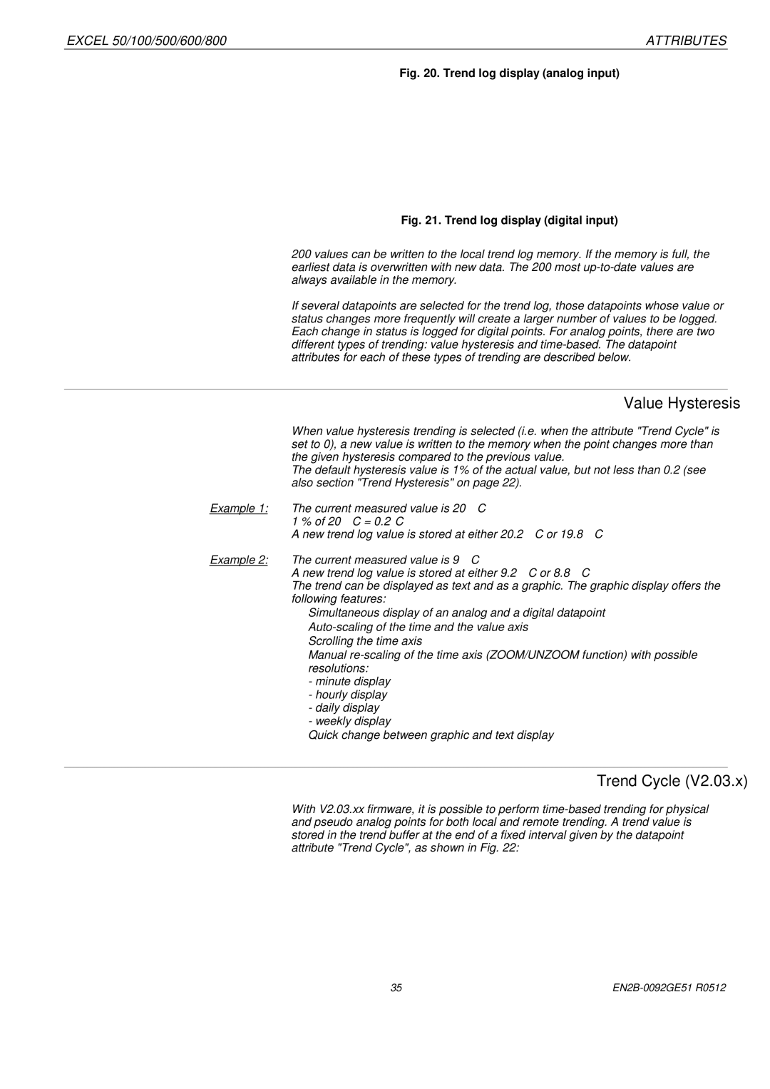 Honeywell R0512 manual Value Hysteresis, Trend Cycle 