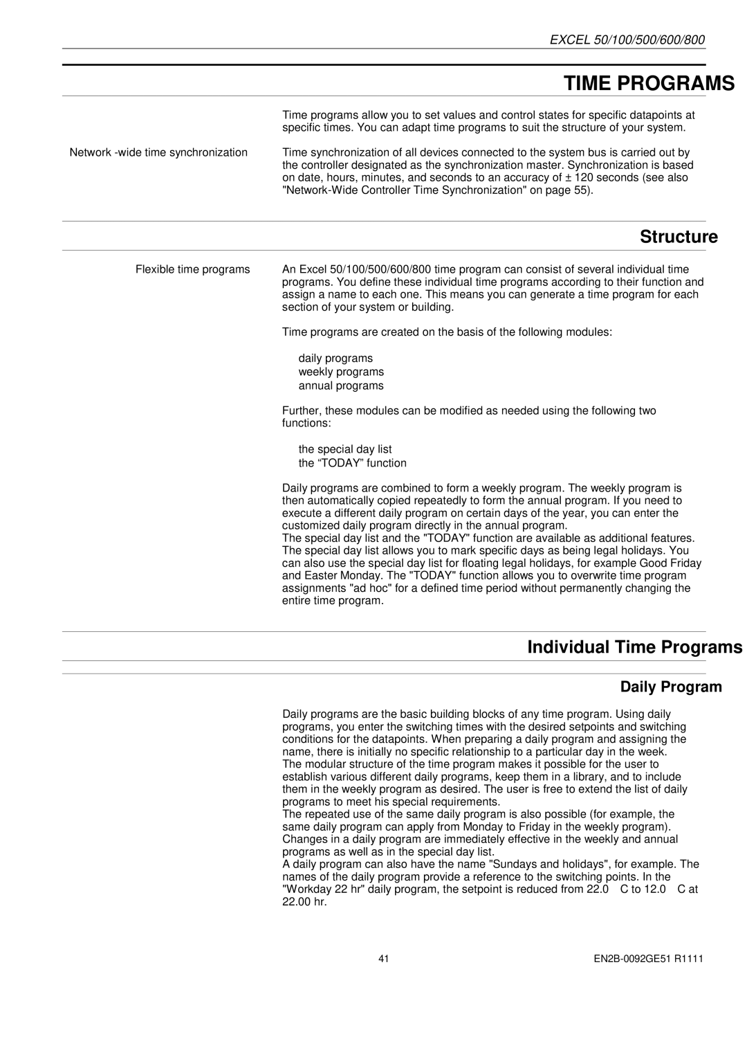 Honeywell R0512 manual Structure, Individual Time Programs, Daily Program 