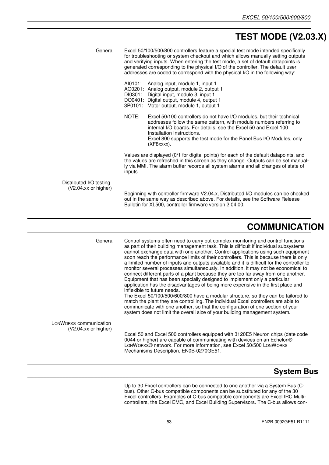 Honeywell R0512 manual Test Mode, Communication, System Bus, Distributed I/O testing V2.04.xx or higher 