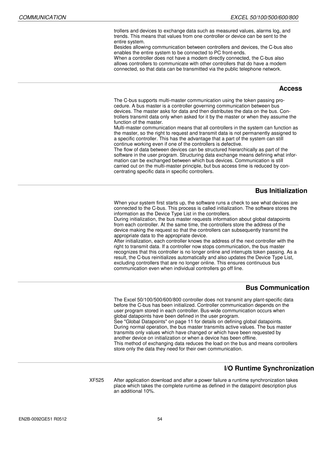 Honeywell R0512 manual Access, Bus Initialization, Bus Communication, Runtime Synchronization 