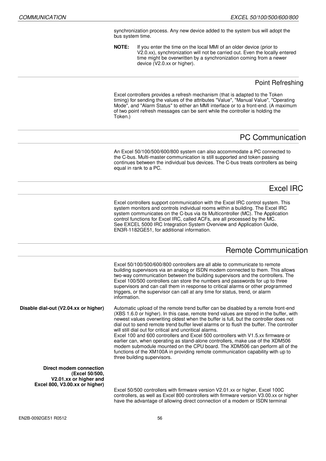 Honeywell R0512 manual PC Communication, Excel IRC, Remote Communication, Point Refreshing 