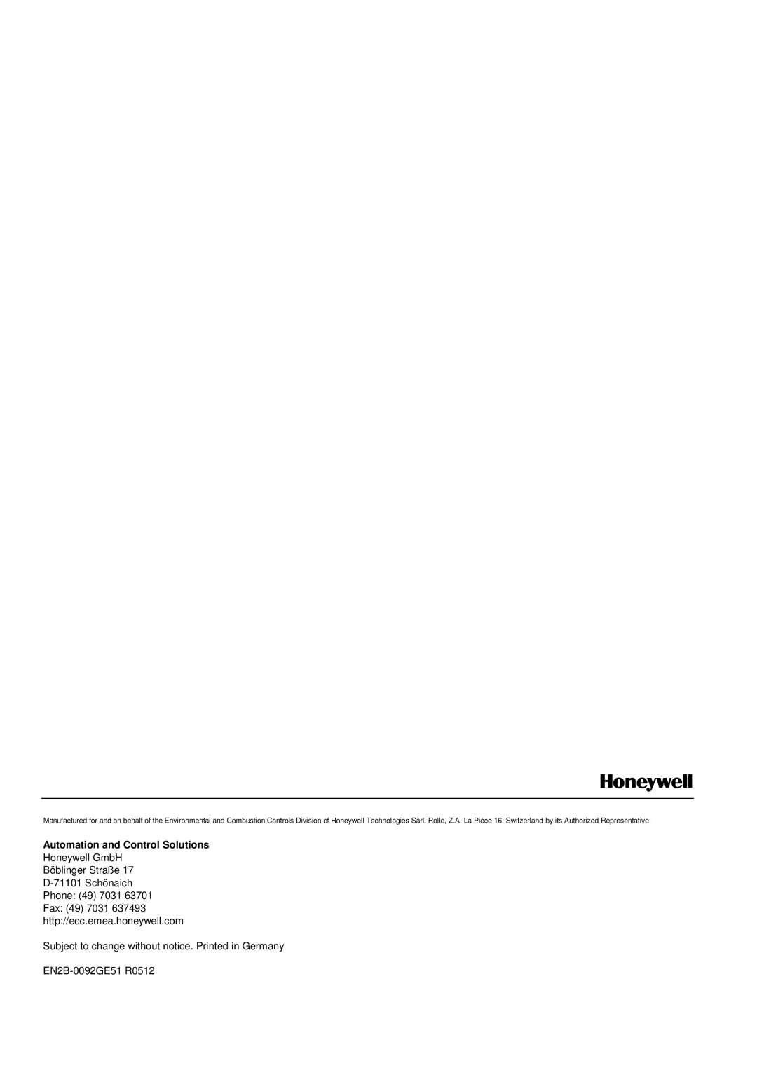 Honeywell R0512 manual Automation and Control Solutions 